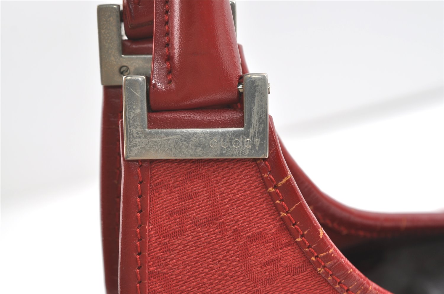 Authentic GUCCI Jackie Shoulder Hand Bag GG Canvas Leather 0021067 Red 8461J