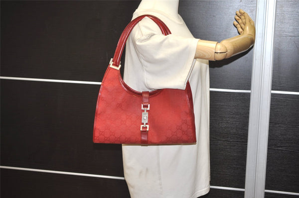 Authentic GUCCI Jackie Shoulder Hand Bag GG Canvas Leather 0021067 Red 8461J
