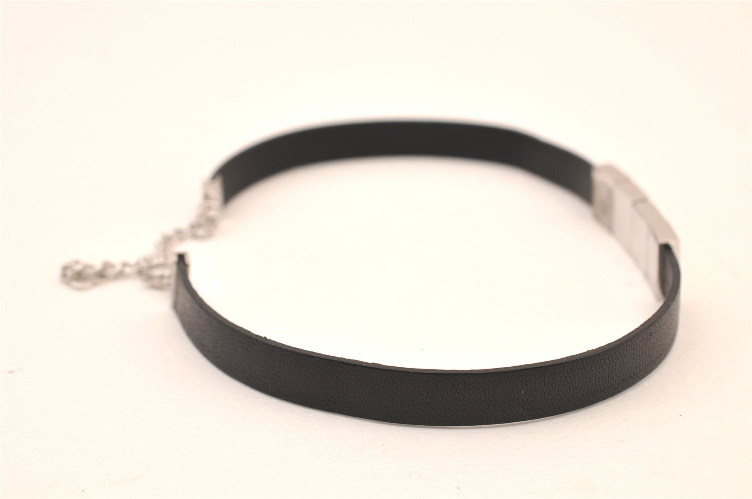 Authentic Christian Dior Choker Leather Silver Tone Black CD Box 8461M