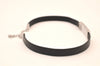 Authentic Christian Dior Choker Leather Silver Tone Black CD Box 8461M