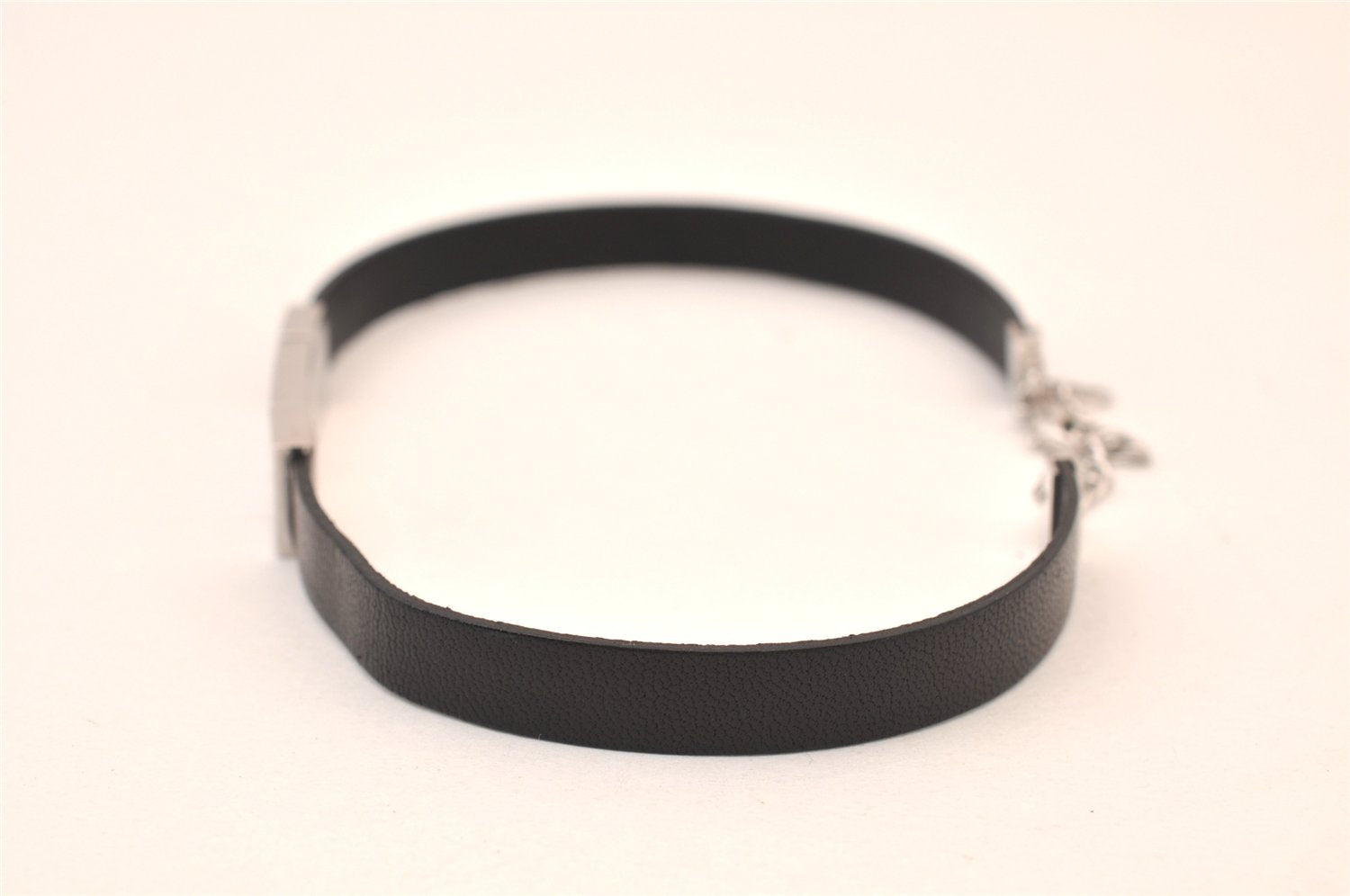 Authentic Christian Dior Choker Leather Silver Tone Black CD Box 8461M