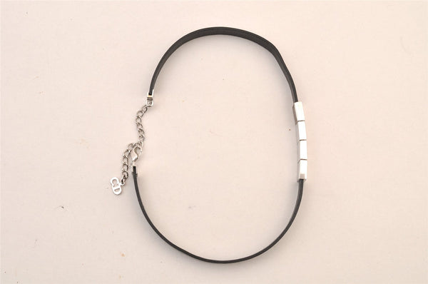 Authentic Christian Dior Choker Leather Silver Tone Black CD Box 8461M