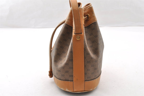 Authentic GUCCI Bamboo Micro GG PVC Leather Drawstring Bag Brown Junk 8462I