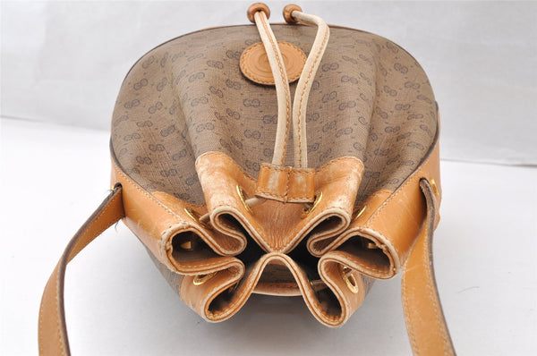 Authentic GUCCI Bamboo Micro GG PVC Leather Drawstring Bag Brown Junk 8462I