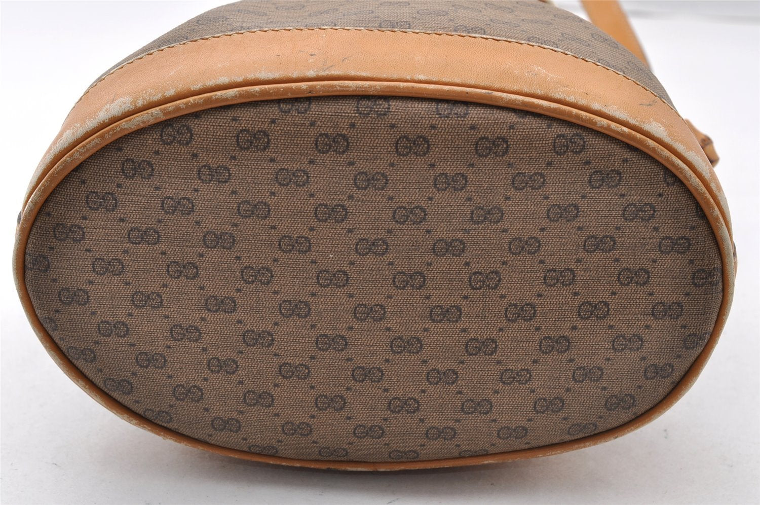 Authentic GUCCI Bamboo Micro GG PVC Leather Drawstring Bag Brown Junk 8462I