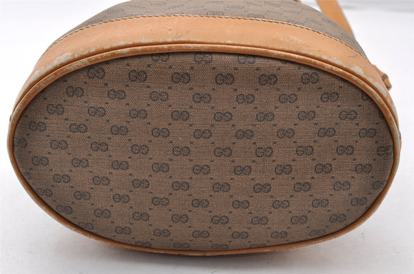 Authentic GUCCI Bamboo Micro GG PVC Leather Drawstring Bag Brown Junk 8462I