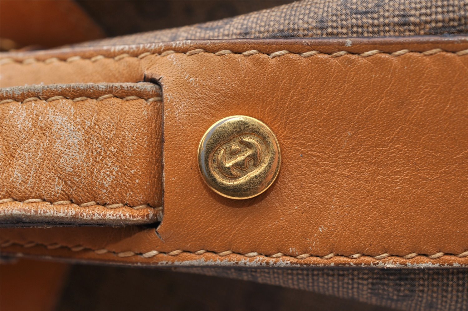 Authentic GUCCI Bamboo Micro GG PVC Leather Drawstring Bag Brown Junk 8462I