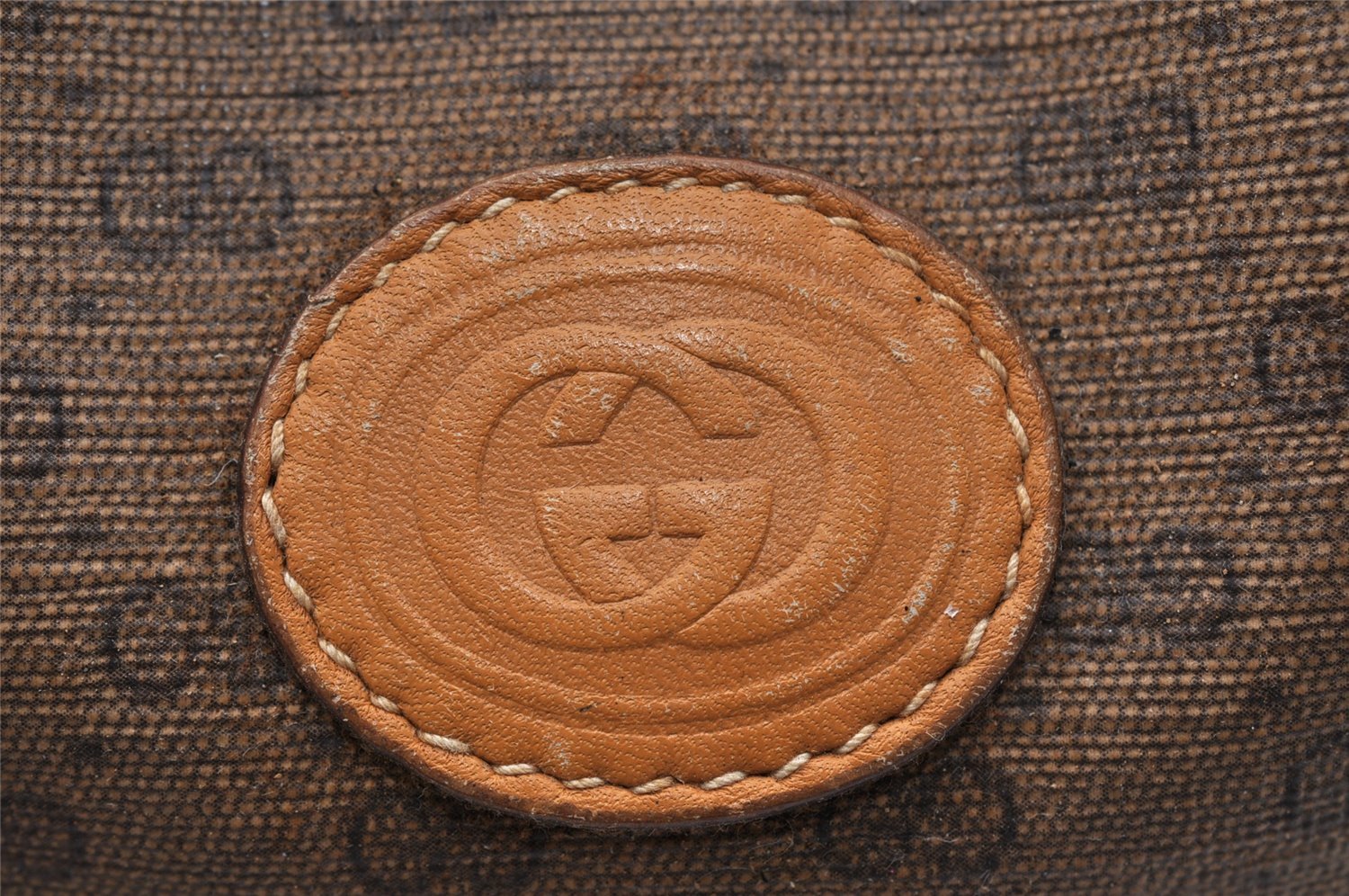 Authentic GUCCI Bamboo Micro GG PVC Leather Drawstring Bag Brown Junk 8462I