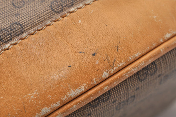 Authentic GUCCI Bamboo Micro GG PVC Leather Drawstring Bag Brown Junk 8462I