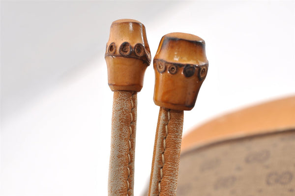 Authentic GUCCI Bamboo Micro GG PVC Leather Drawstring Bag Brown Junk 8462I