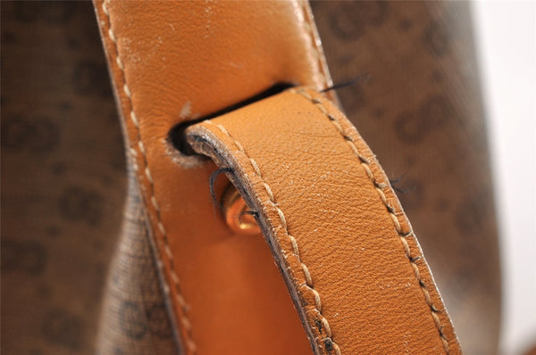 Authentic GUCCI Bamboo Micro GG PVC Leather Drawstring Bag Brown Junk 8462I