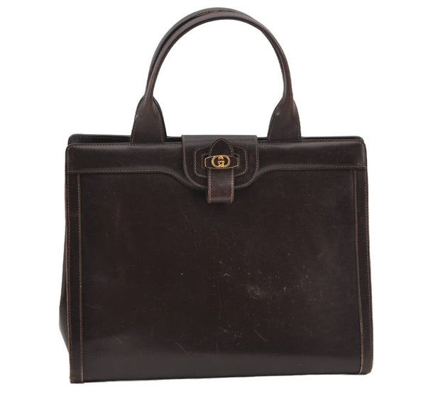 Authentic GUCCI Vintage Hand Tote Bag Leather Brown 8463I