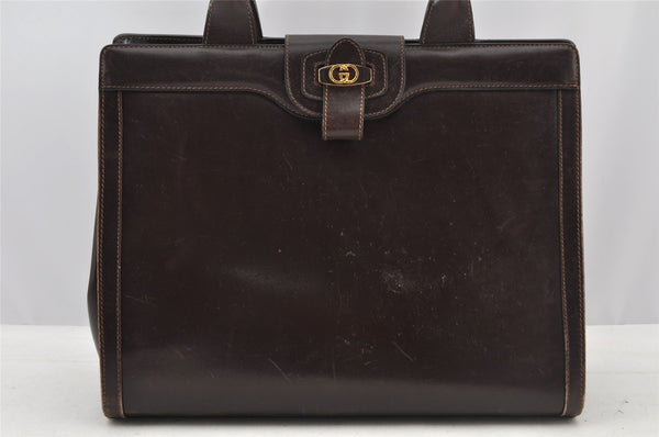 Authentic GUCCI Vintage Hand Tote Bag Leather Brown 8463I