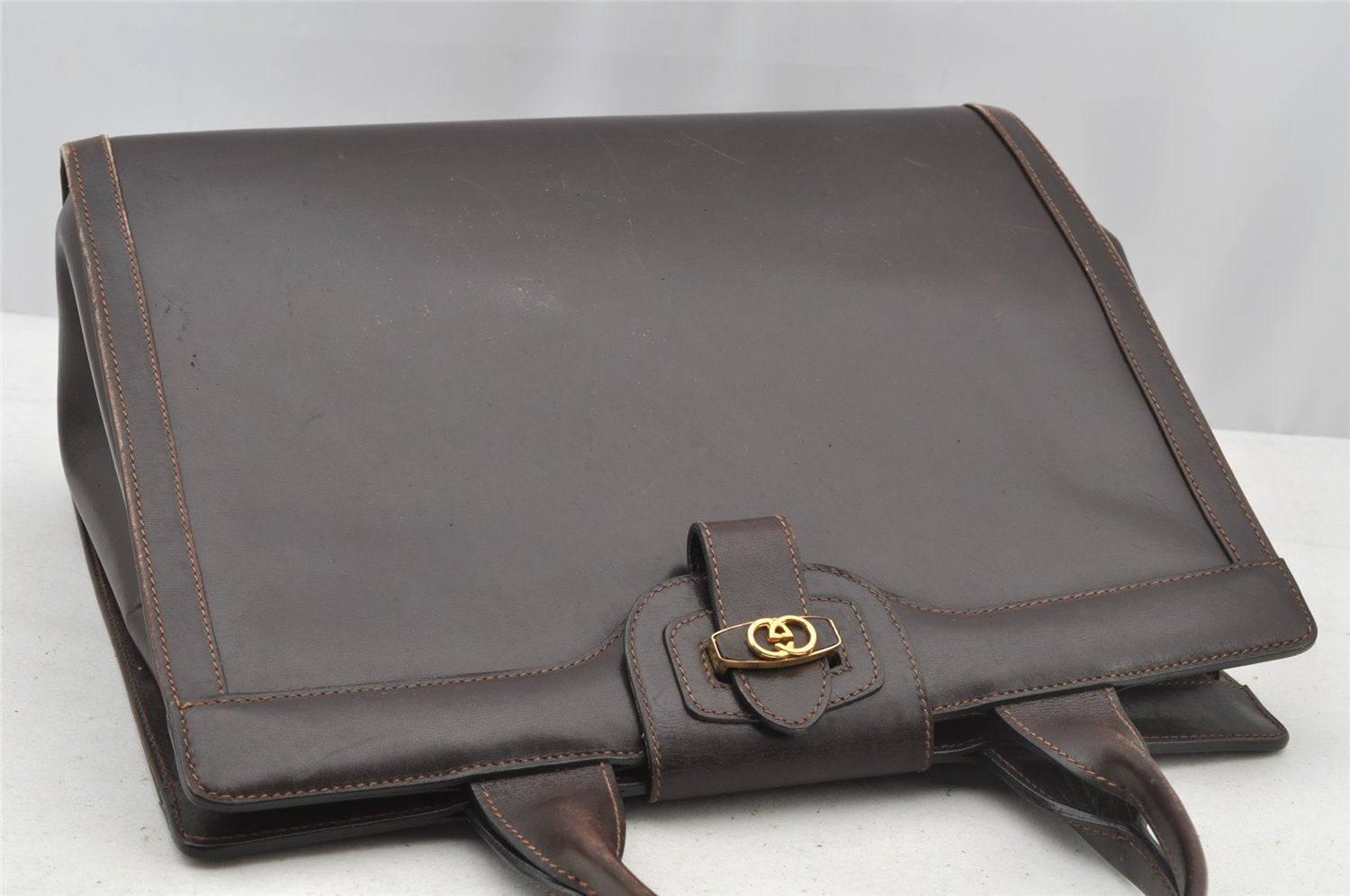 Authentic GUCCI Vintage Hand Tote Bag Leather Brown 8463I