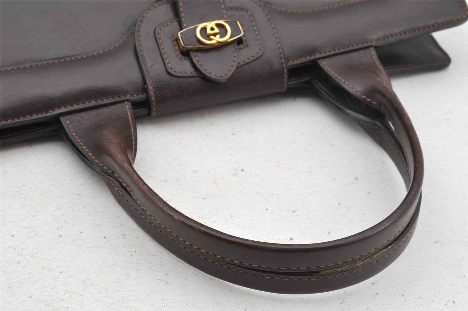 Authentic GUCCI Vintage Hand Tote Bag Leather Brown 8463I