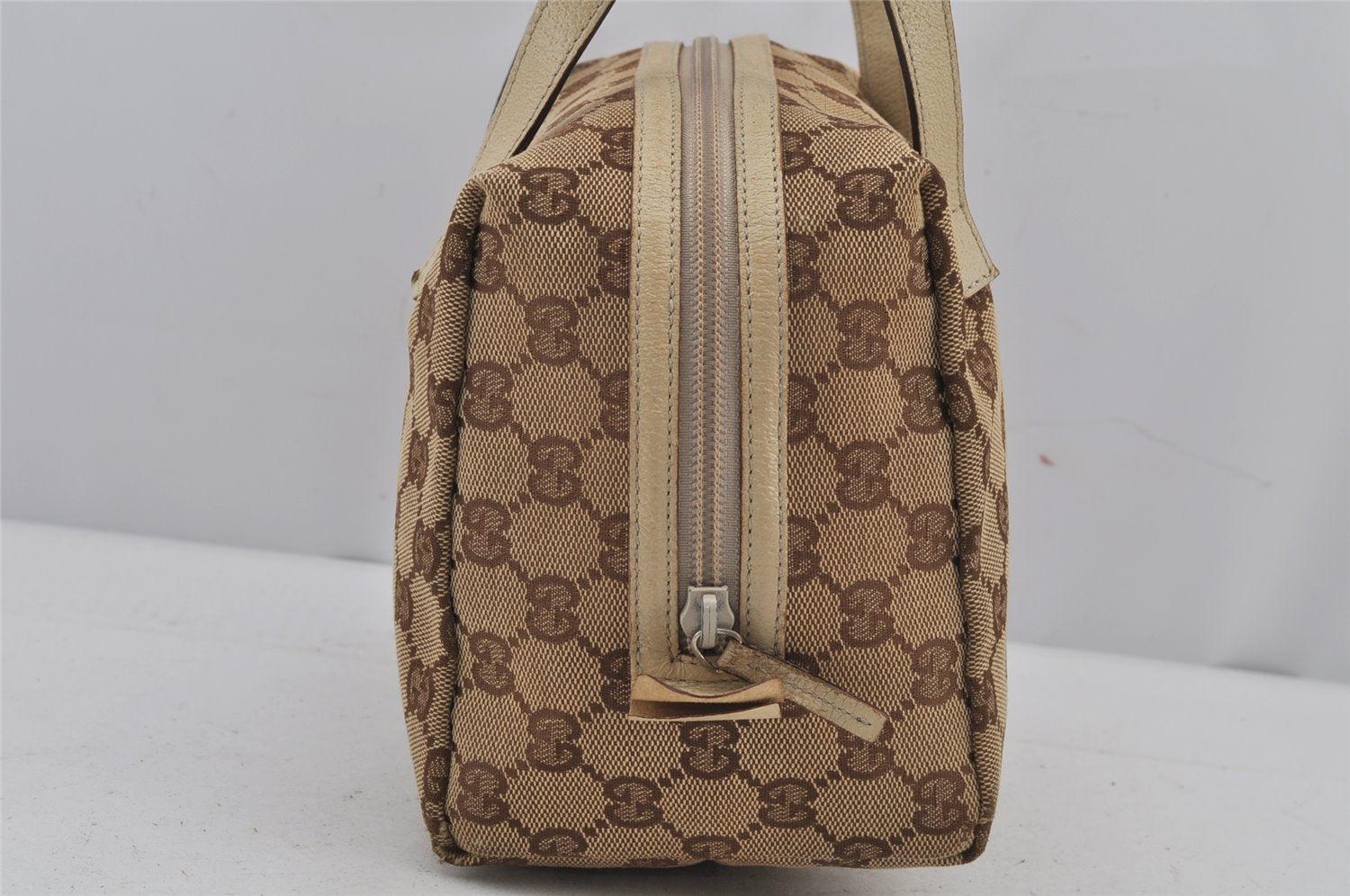 Authentic GUCCI Vintage Hand Bag Purse GG Canvas Leather 124542 Brown 8463J