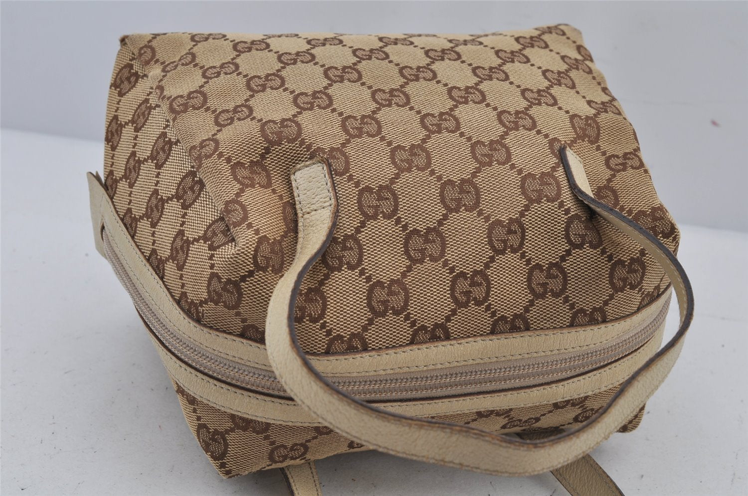 Authentic GUCCI Vintage Hand Bag Purse GG Canvas Leather 124542 Brown 8463J