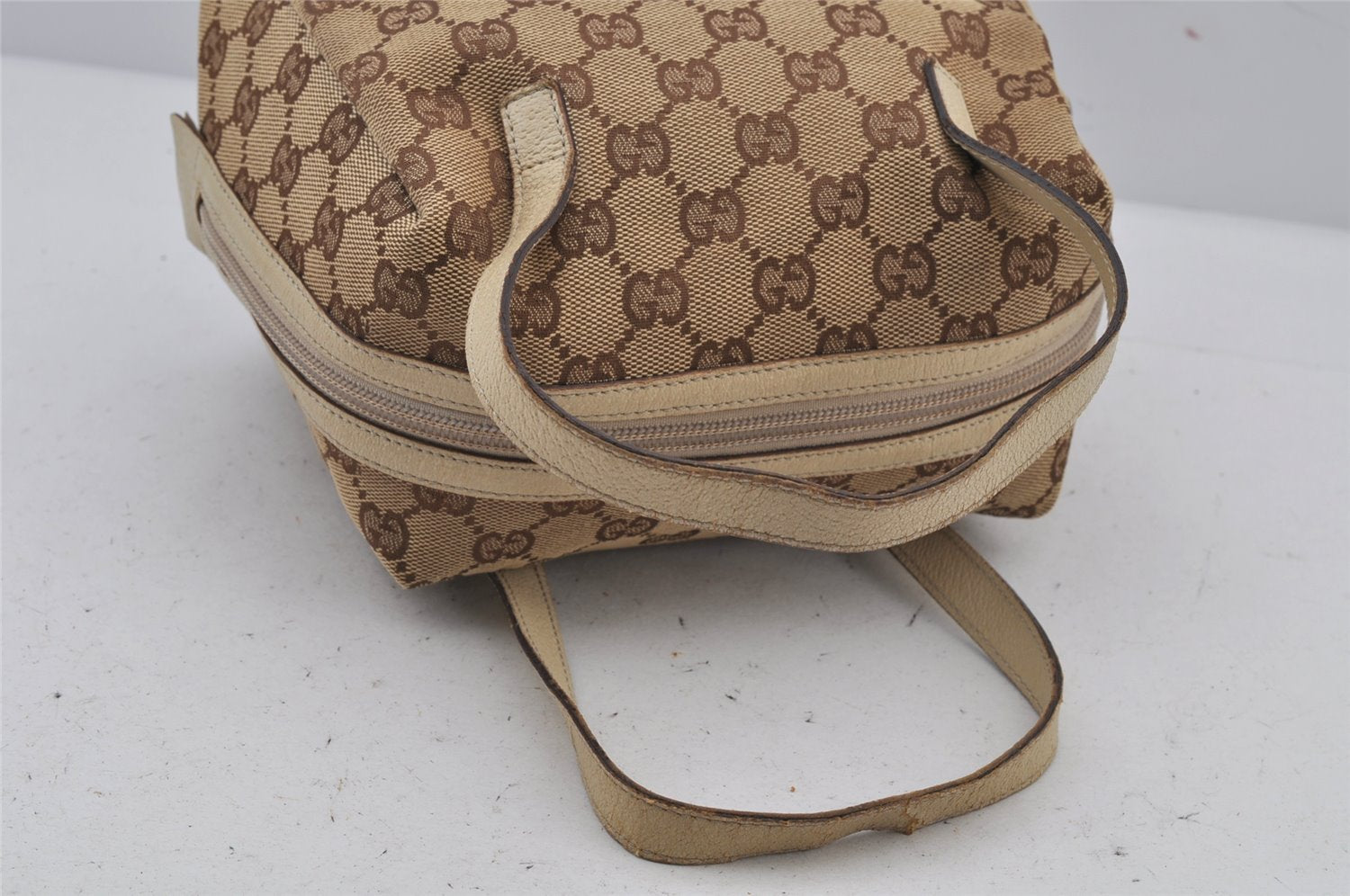 Authentic GUCCI Vintage Hand Bag Purse GG Canvas Leather 124542 Brown 8463J