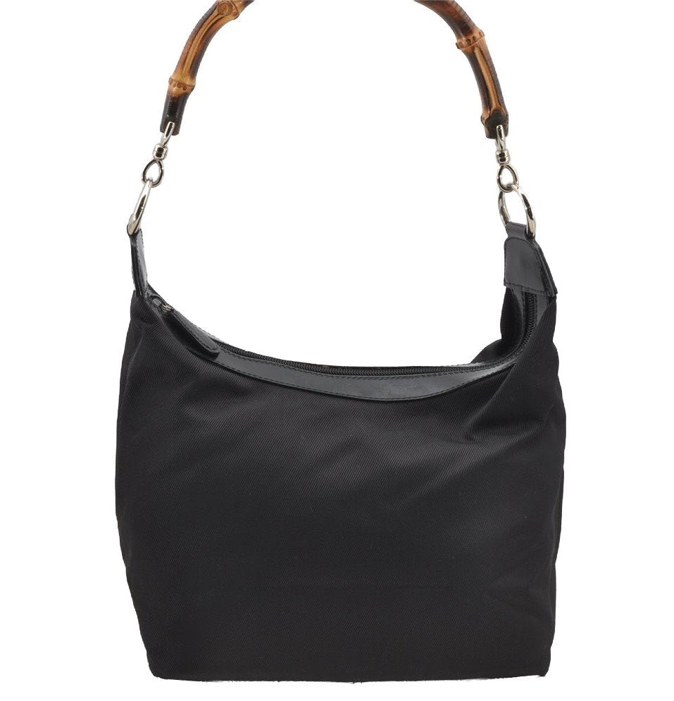 Authentic GUCCI Bamboo Vintage Shoulder Hand Bag Purse Nylon Leather Black 8464I