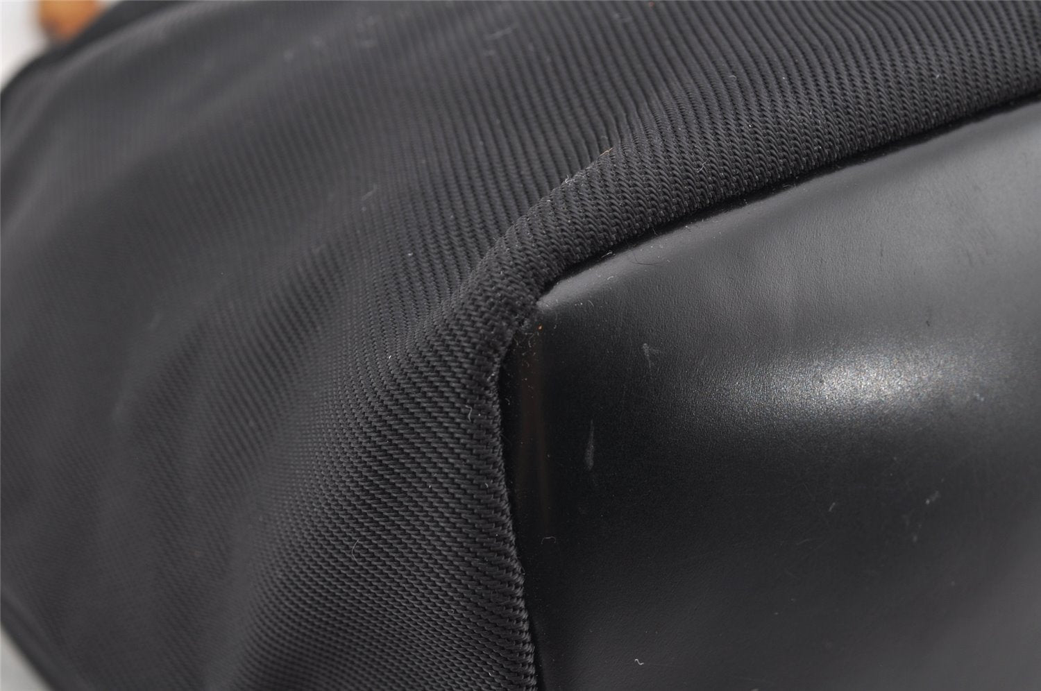 Authentic GUCCI Bamboo Vintage Shoulder Hand Bag Purse Nylon Leather Black 8464I