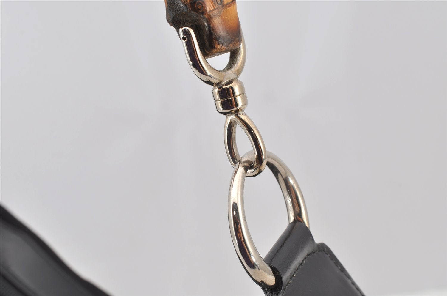 Authentic GUCCI Bamboo Vintage Shoulder Hand Bag Purse Nylon Leather Black 8464I