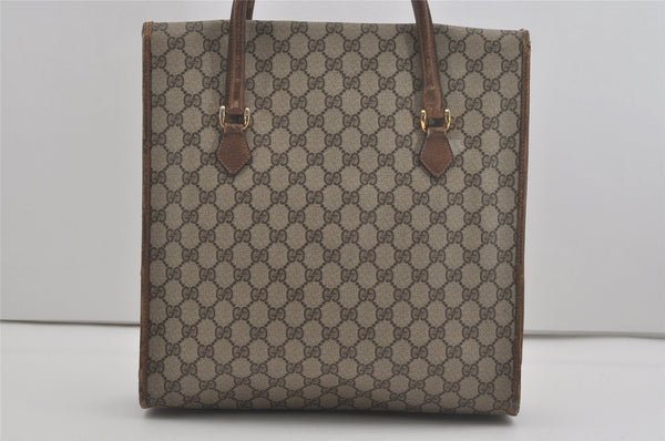 Authentic GUCCI Vintage Web Sherry Line Tote Hand Bag GG PVC Leather Brown 8465I
