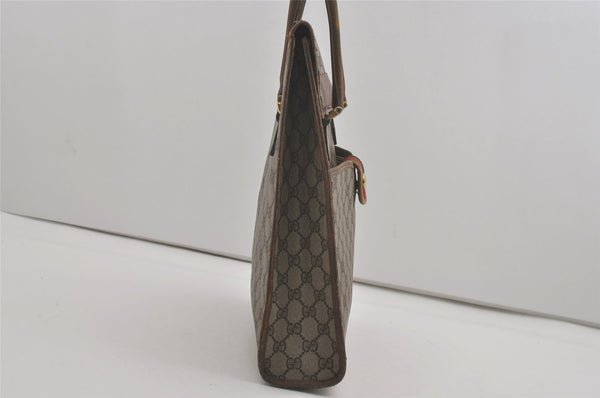 Authentic GUCCI Vintage Web Sherry Line Tote Hand Bag GG PVC Leather Brown 8465I