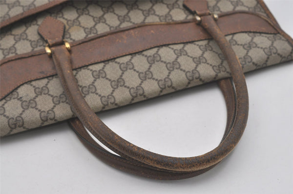 Authentic GUCCI Vintage Web Sherry Line Tote Hand Bag GG PVC Leather Brown 8465I