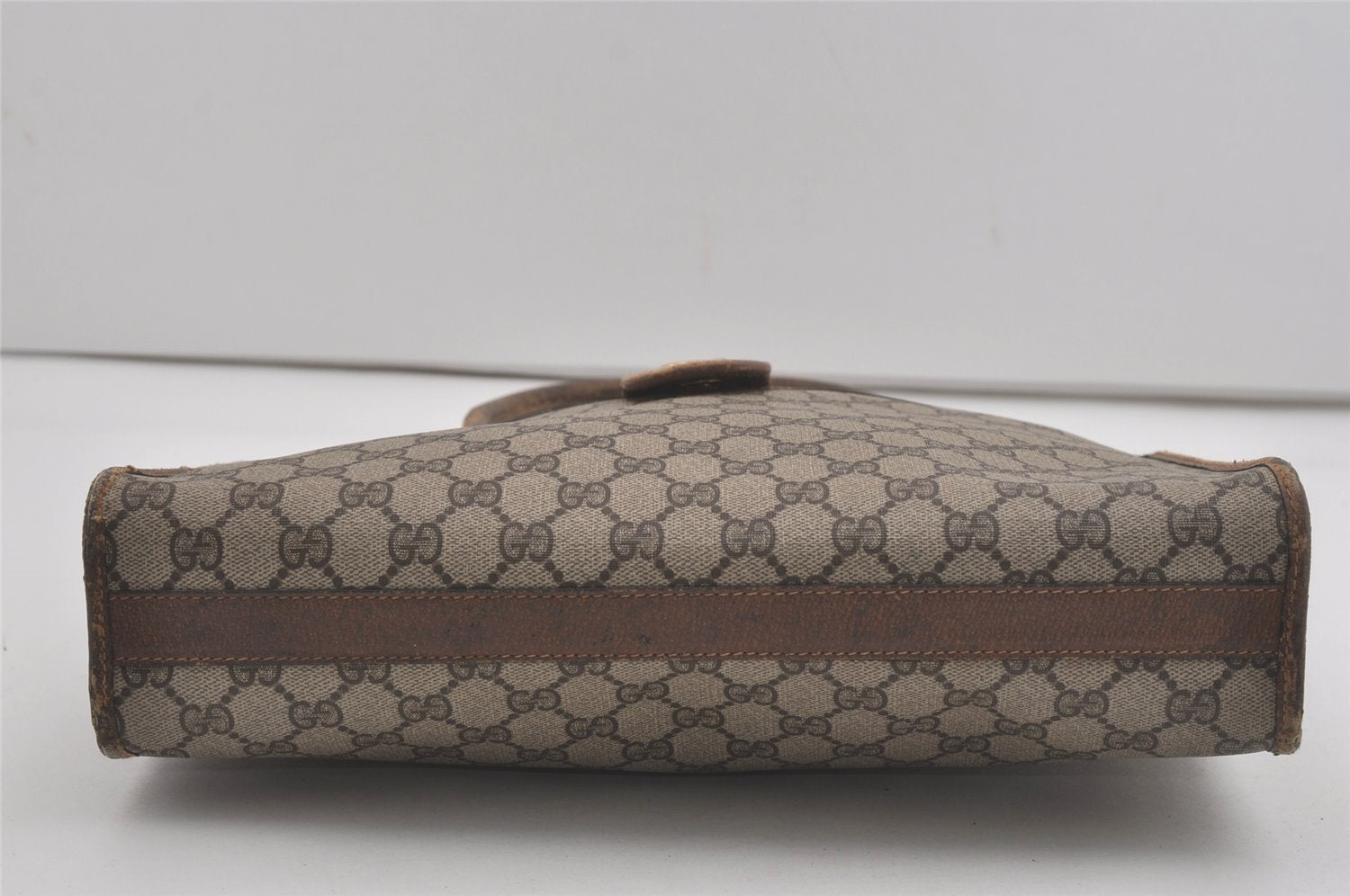 Authentic GUCCI Vintage Web Sherry Line Tote Hand Bag GG PVC Leather Brown 8465I