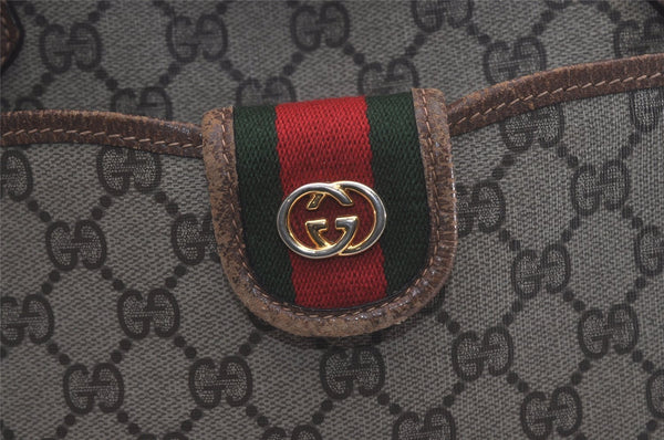 Authentic GUCCI Vintage Web Sherry Line Tote Hand Bag GG PVC Leather Brown 8465I