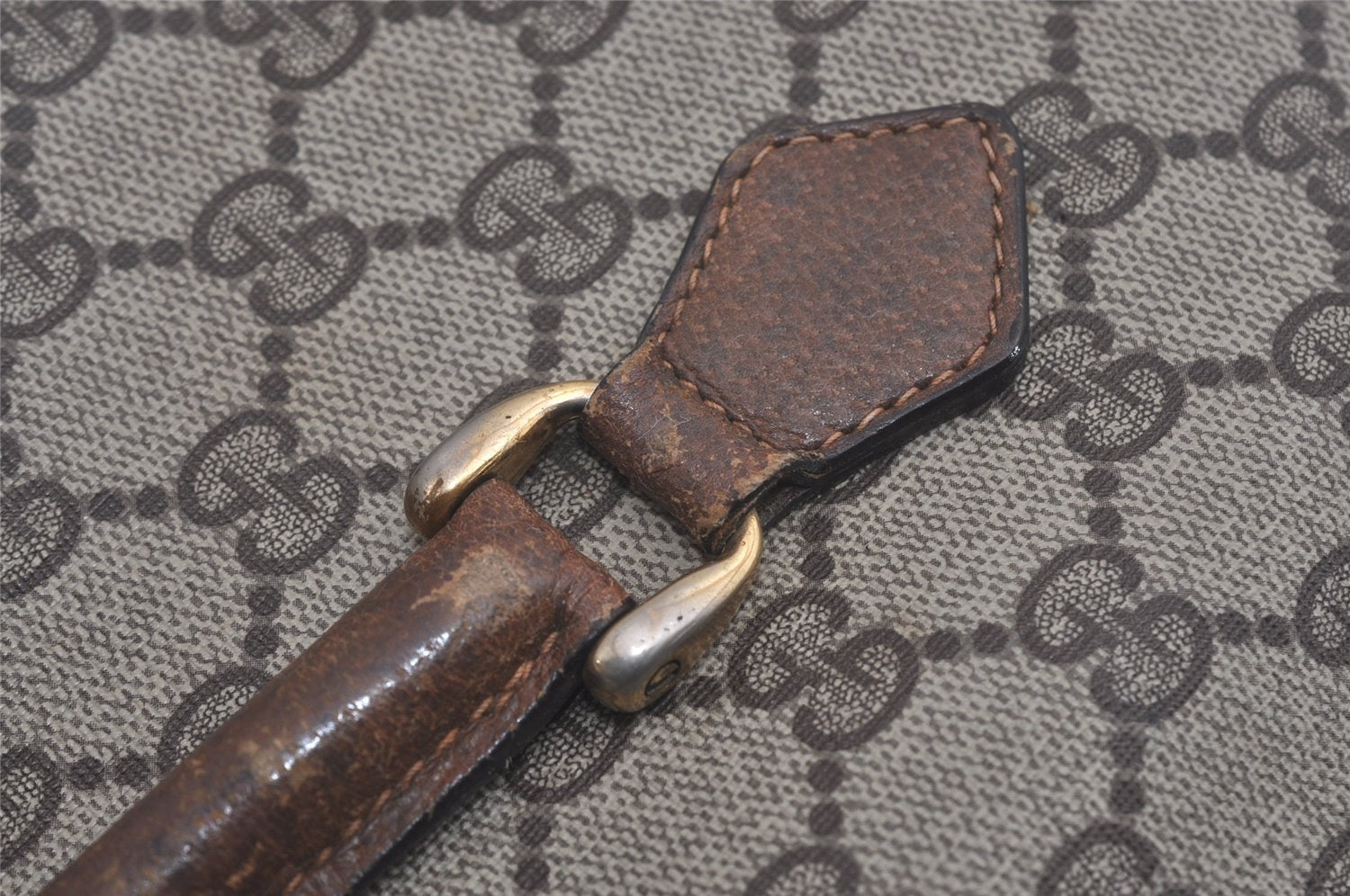 Authentic GUCCI Vintage Web Sherry Line Tote Hand Bag GG PVC Leather Brown 8465I