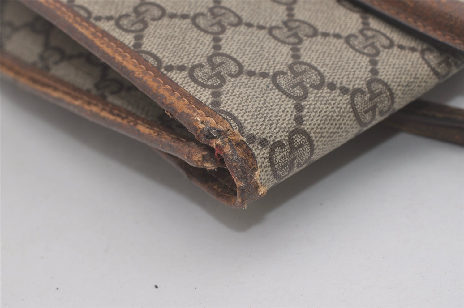 Authentic GUCCI Vintage Web Sherry Line Tote Hand Bag GG PVC Leather Brown 8465I