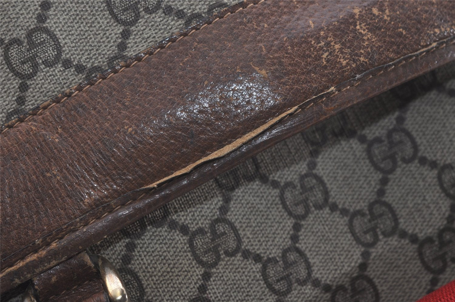 Authentic GUCCI Vintage Web Sherry Line Tote Hand Bag GG PVC Leather Brown 8465I