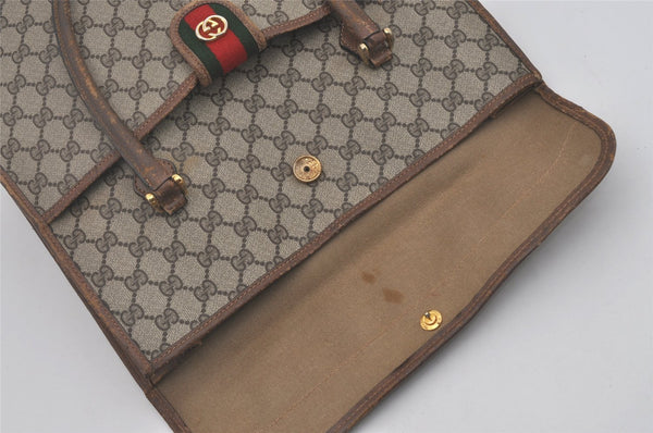Authentic GUCCI Vintage Web Sherry Line Tote Hand Bag GG PVC Leather Brown 8465I