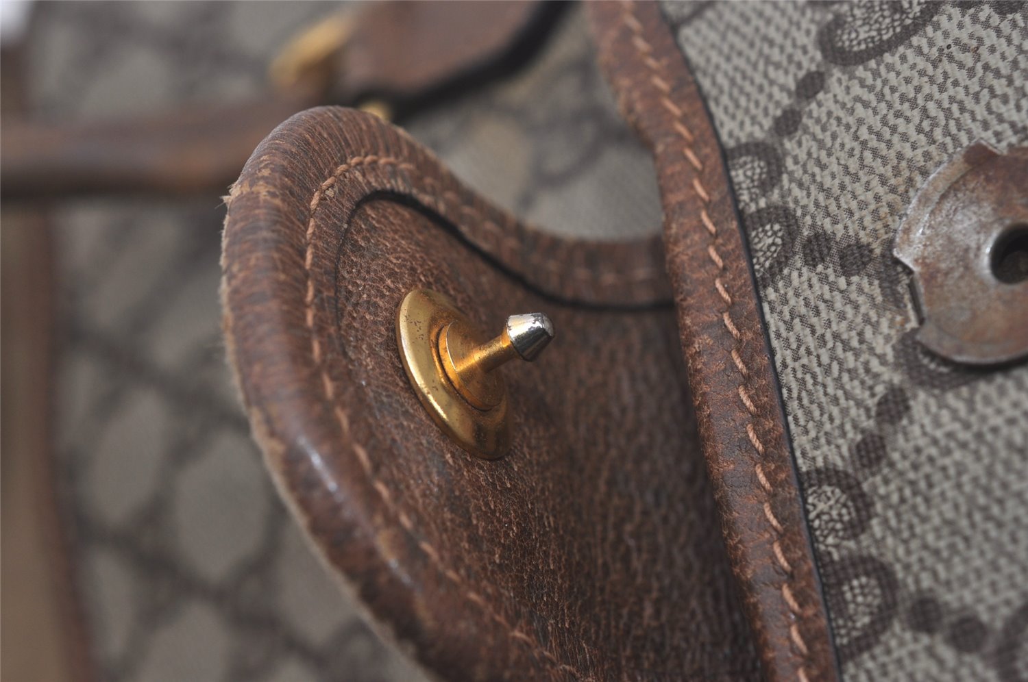 Authentic GUCCI Vintage Web Sherry Line Tote Hand Bag GG PVC Leather Brown 8465I