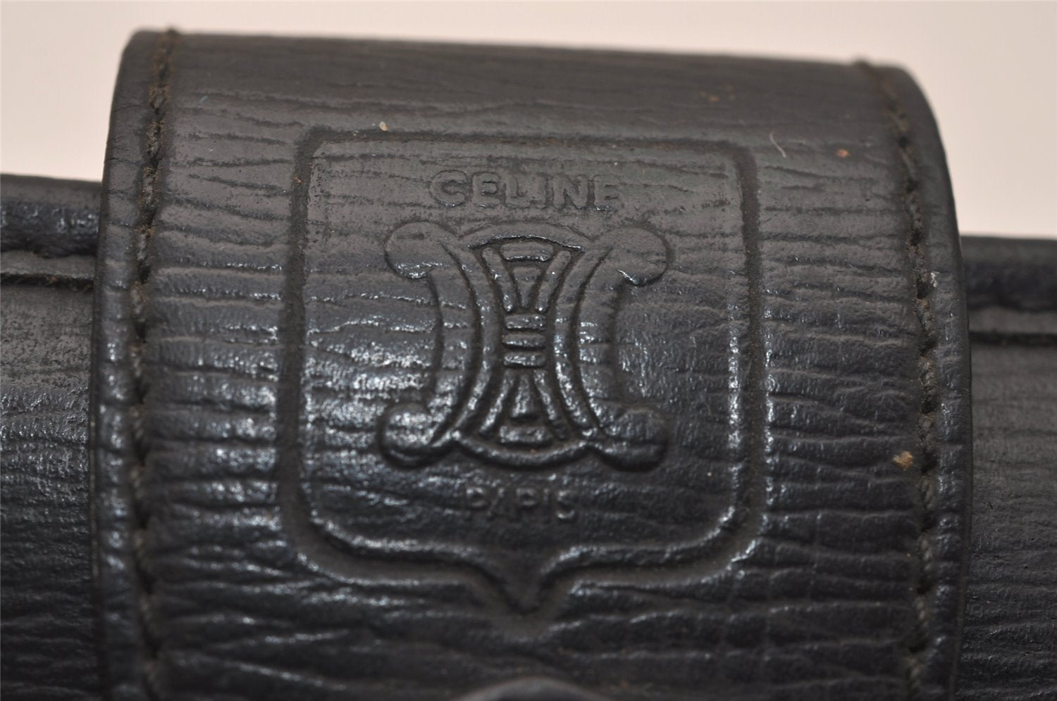 Authentic CELINE Vintage Clutch Hand Bag Purse Leather Black 8465J