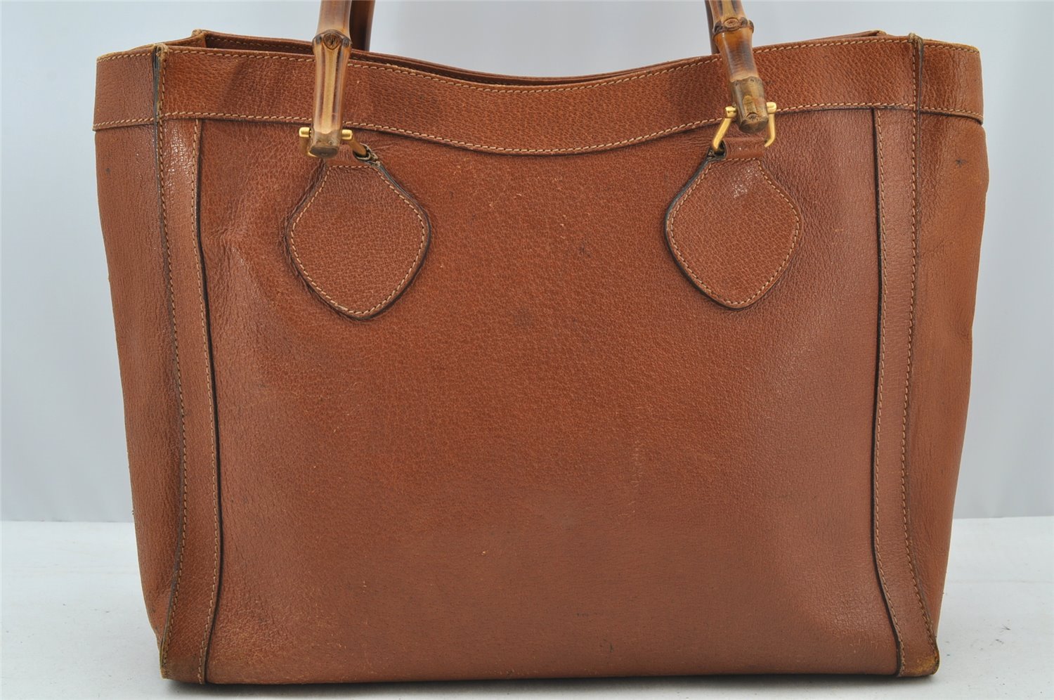 Authentic GUCCI Vintage Bamboo Hand Tote Bag Leather Brown 8466I