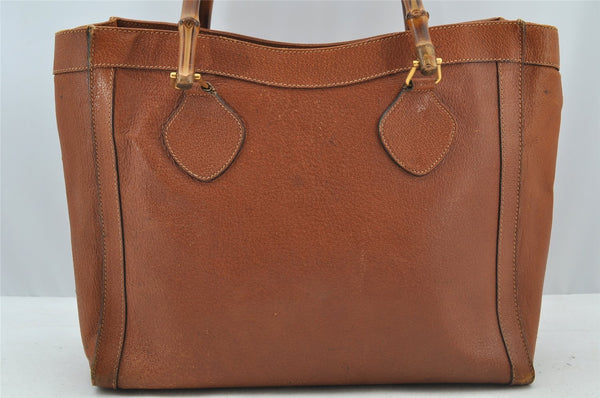 Authentic GUCCI Vintage Bamboo Hand Tote Bag Leather Brown 8466I