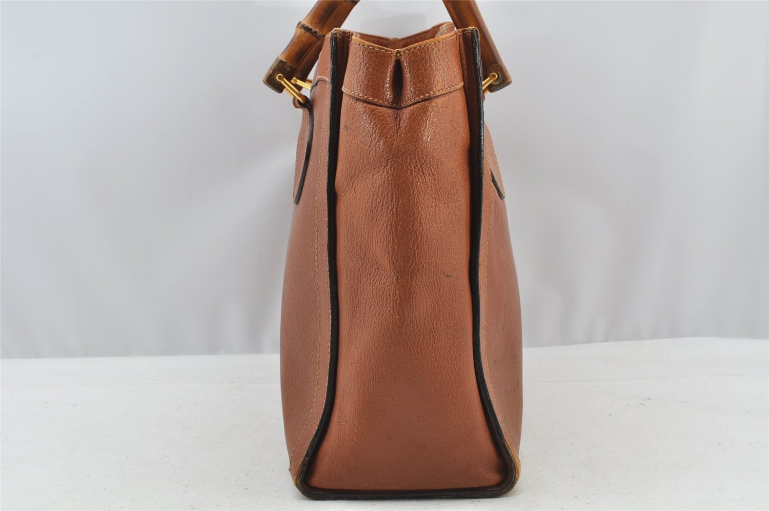 Authentic GUCCI Vintage Bamboo Hand Tote Bag Leather Brown 8466I