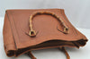Authentic GUCCI Vintage Bamboo Hand Tote Bag Leather Brown 8466I