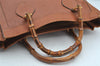 Authentic GUCCI Vintage Bamboo Hand Tote Bag Leather Brown 8466I