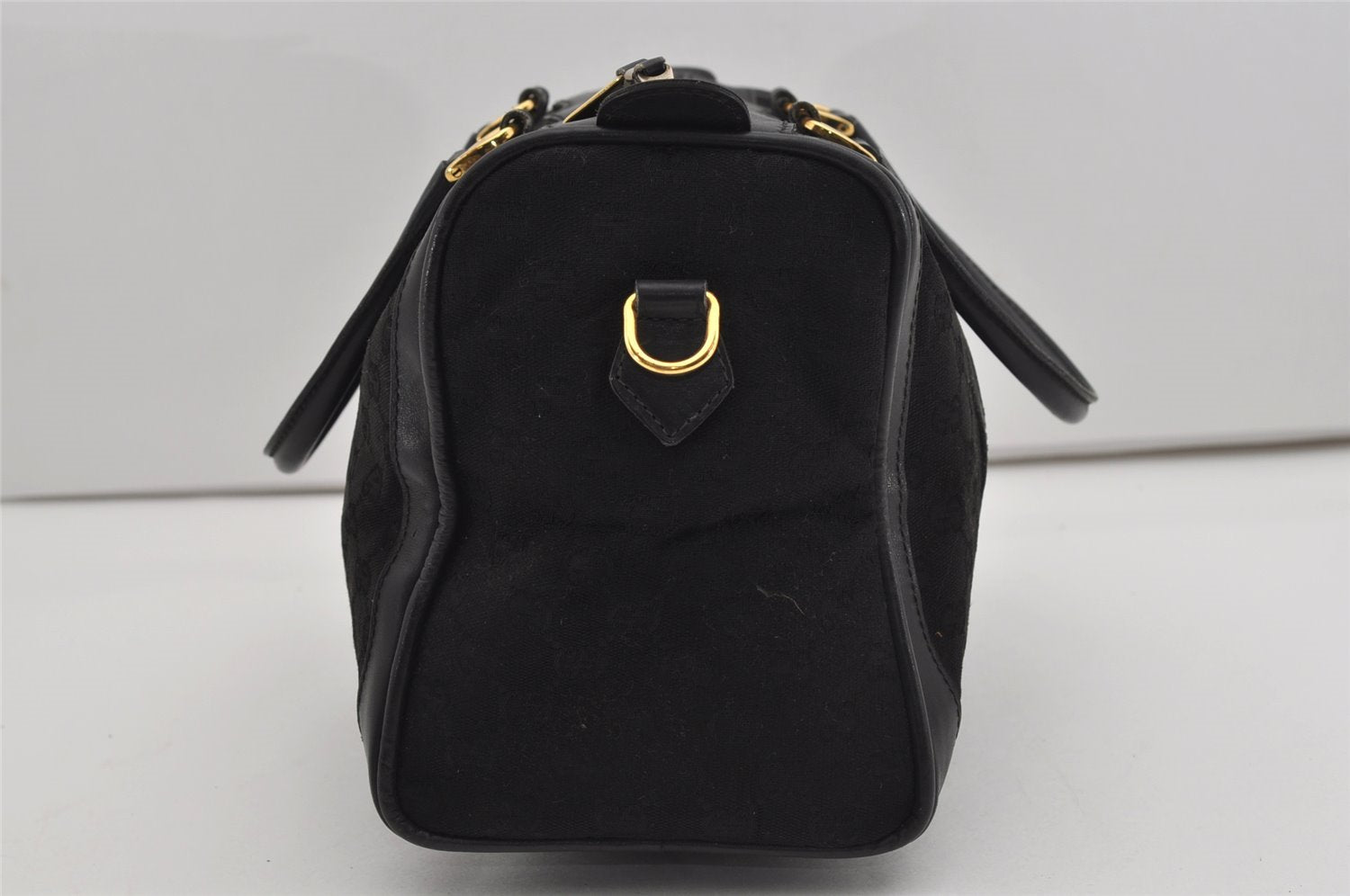 Authentic GUCCI 2Way Hand Boston Bag Purse GG Canvas Leather Black 8467I