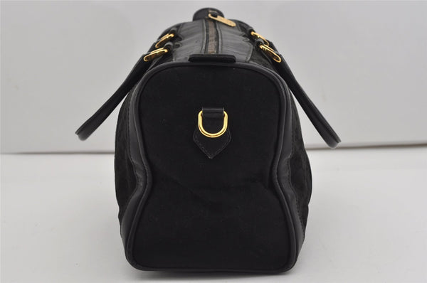 Authentic GUCCI 2Way Hand Boston Bag Purse GG Canvas Leather Black 8467I