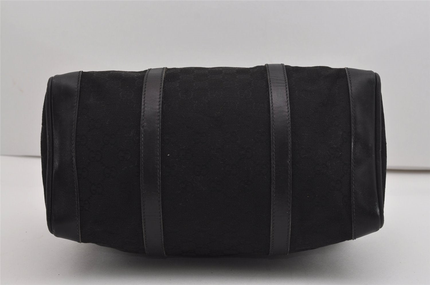 Authentic GUCCI 2Way Hand Boston Bag Purse GG Canvas Leather Black 8467I