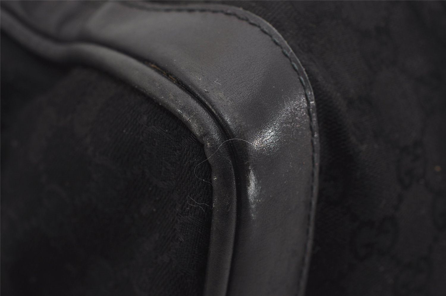 Authentic GUCCI 2Way Hand Boston Bag Purse GG Canvas Leather Black 8467I