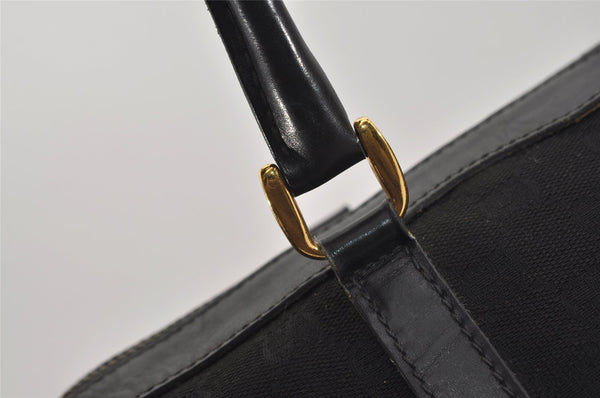 Authentic GUCCI 2Way Hand Boston Bag Purse GG Canvas Leather Black 8467I