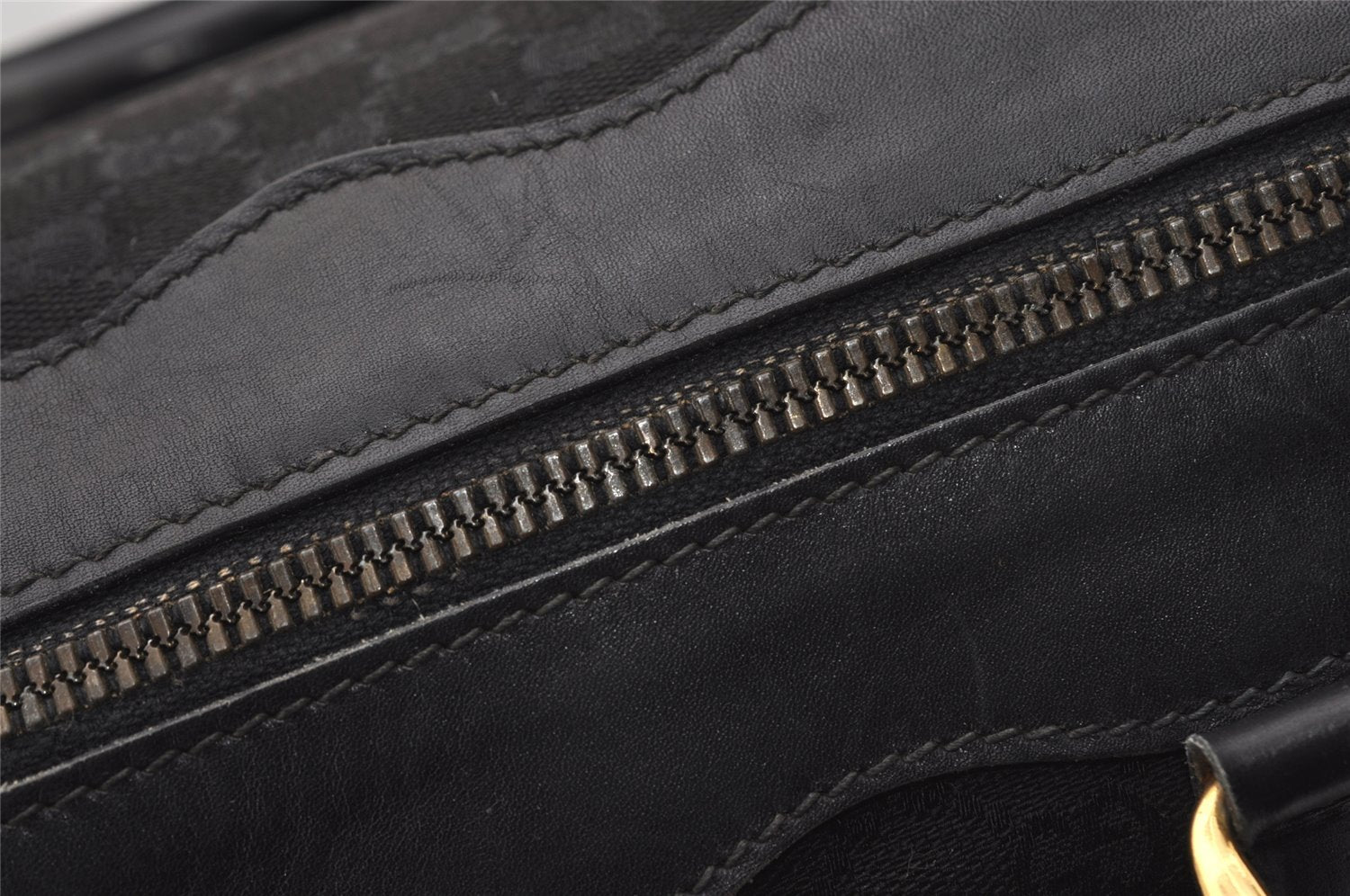 Authentic GUCCI 2Way Hand Boston Bag Purse GG Canvas Leather Black 8467I