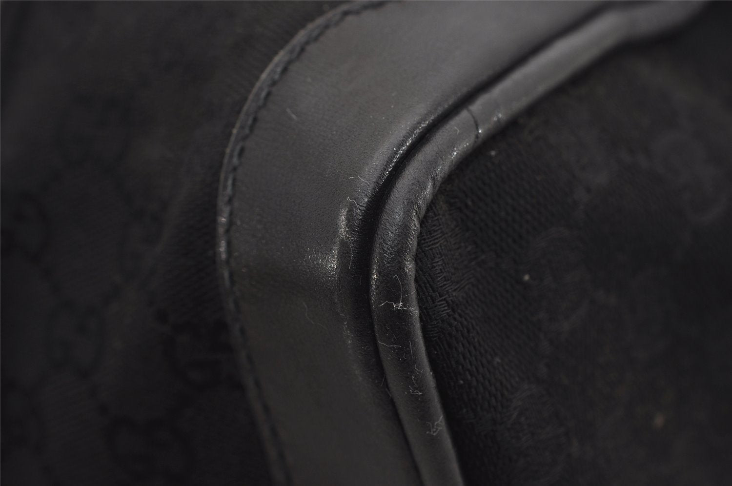 Authentic GUCCI 2Way Hand Boston Bag Purse GG Canvas Leather Black 8467I