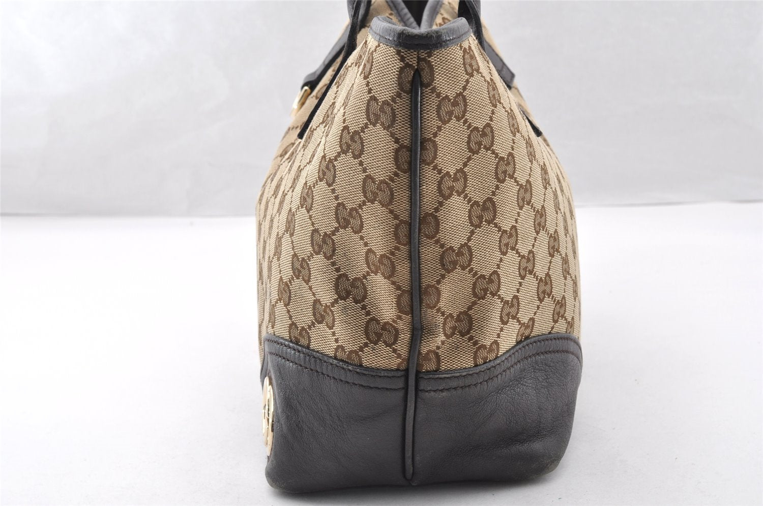 Authentic GUCCI New Britt Shoulder Tote Bag GG Canvas Leather 169946 Brown 8468I