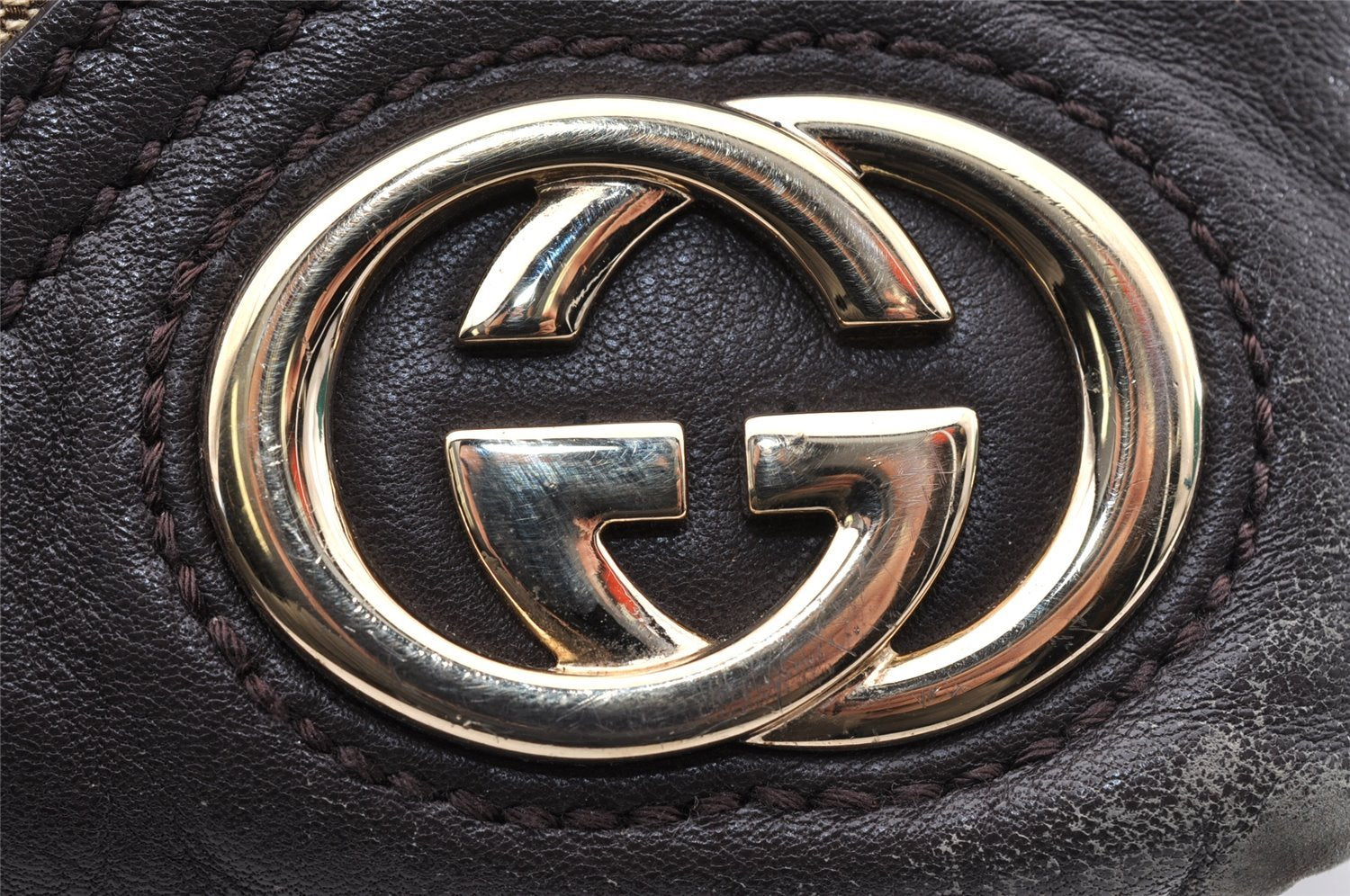 Authentic GUCCI New Britt Shoulder Tote Bag GG Canvas Leather 169946 Brown 8468I